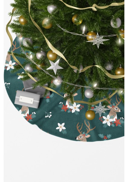 Yeşil Geyik Desenli Yılbaşı Çam Ağacı Örtüsü fiyatları