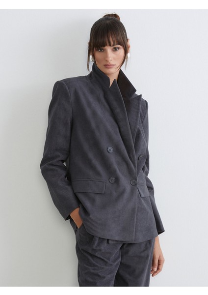 Yeni Sezon Kruvaze Yaka Kadın Kadife Blazer Ceket