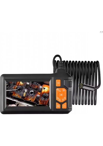 Ekranlı 3 Kameralı 10 mt Hafıza Kart Destekli Sert Kablo Yılan Endoskop Kamera 8 mm 4.3 Inc