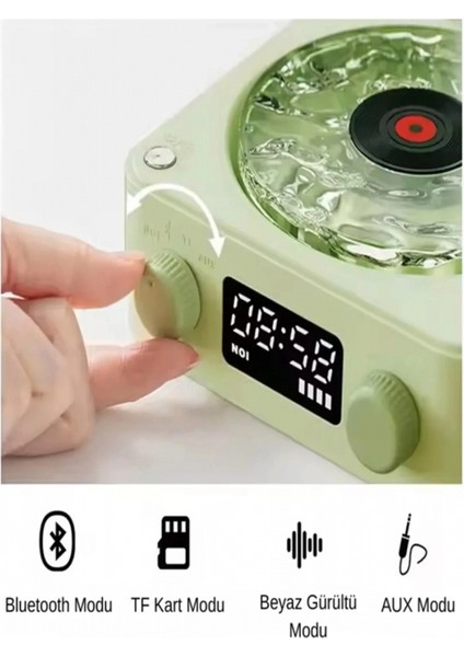 Waves Nostalji Plak Görünümlü Bluetooth Hoparlör 3D Ses Dalgası Retro Müzik Plak Yeşil fırsatları