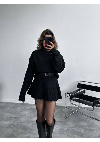 Iyah Pileli Mini Etek Balıkçı Kazak Alt Üst Premium Triko Takım modelleri