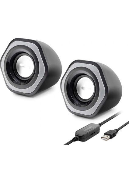 Bilgisayar Hoparlörü 1+1 USB + 3.5 mm + Ses Kontrol Siyah SPA2209