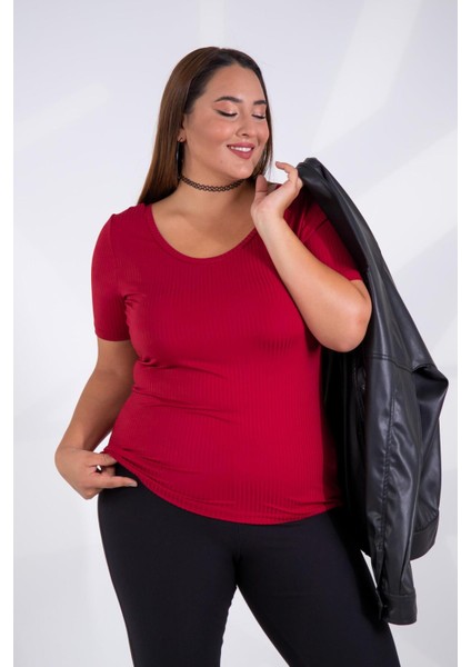 Kadın Büyük Beden Geniş Yaka Basıc Bluz Bordo Somon fiyatları