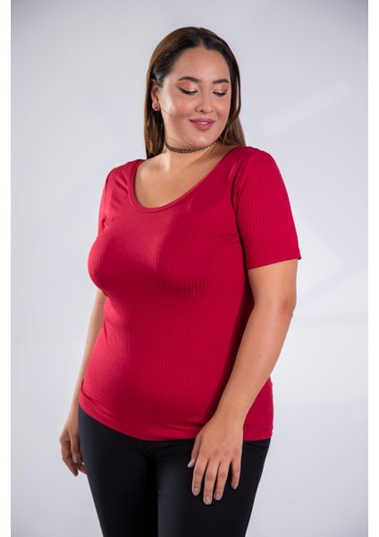 Kadın Büyük Beden Geniş Yaka Basıc Bluz Bordo Somon modelleri