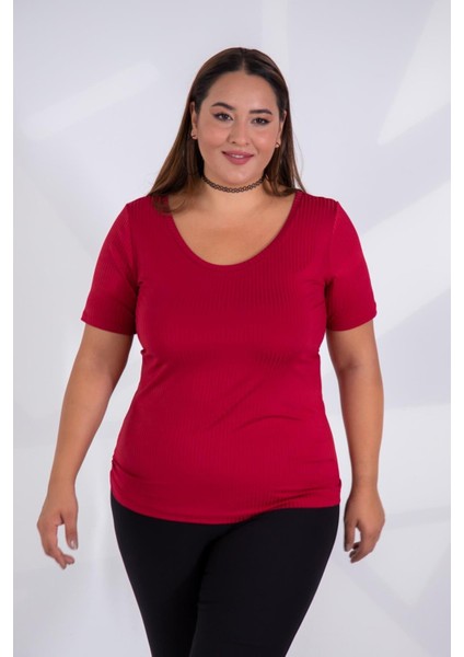 Kadın Büyük Beden Geniş Yaka Basıc Bluz Bordo Somon fırsatları