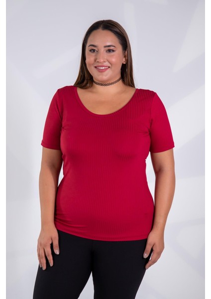 Kadın Büyük Beden Geniş Yaka Basıc Bluz Bordo Somon indirimleri