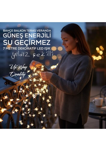 Güneş Enerjili 30 LED Yıldız Dekoratif Işık – Dış Mekan Için Su Geçirmez LED 7m modelleri