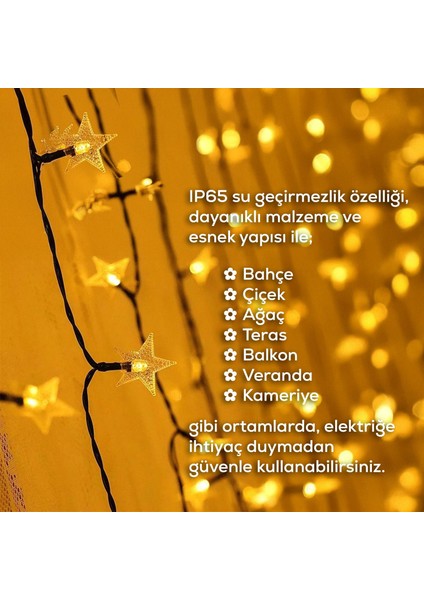 Güneş Enerjili 30 LED Yıldız Dekoratif Işık – Dış Mekan Için Su Geçirmez LED 7m indirimleri