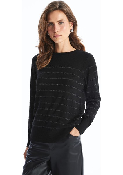 Yeni Sezon Bisiklet Yaka Çizgili Kadın Triko Kazak