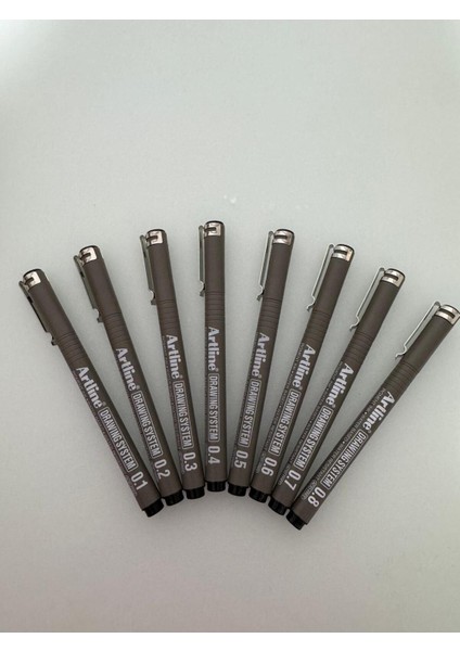 Çizim Kalemi 0.1 - 0.2 - 0.3 - 0.4 - 0.5 - 0.6 - 0.7 - 0.8 mm Siyah (8 Adet)