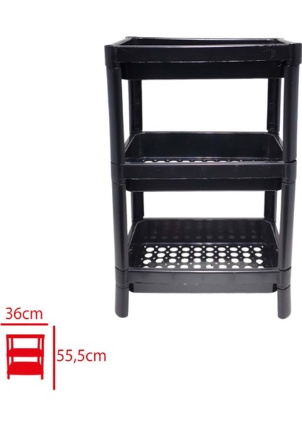 Pera Dikdörtgen Raf 3 Katlı Siyah HR1803