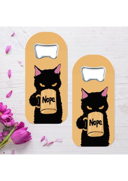 Nope Siyah Kedi Özel Tasarımlı Oval Uzun Açacaklı Magnet