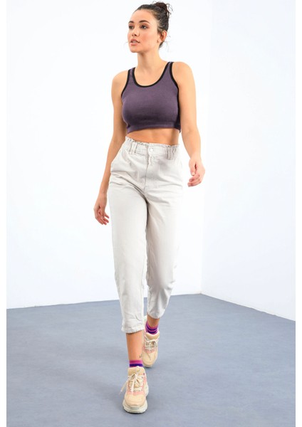 Açık Mor Basic Sıfır Kol Dar Kalıp U Yaka Kadın Crop Top Atlet - 97162