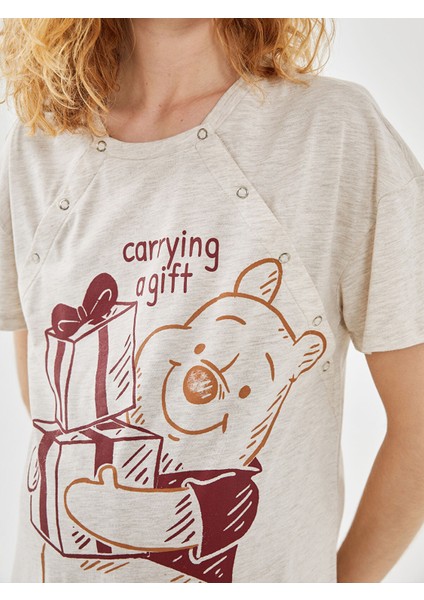 Yeni Sezon Bisiklet Yaka Winnie The Pooh Baskılı Hamile Gecelik modelleri