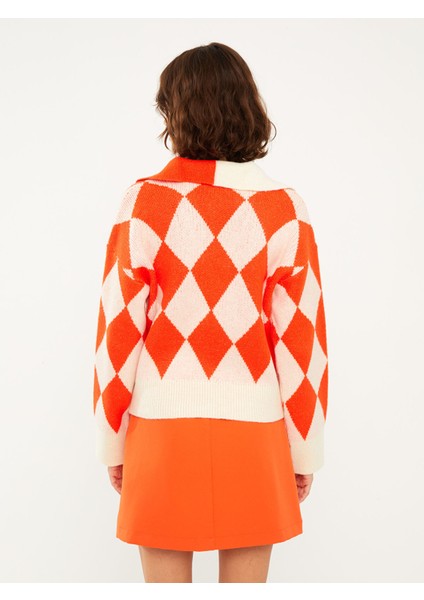 Yeni Sezon Polo Yaka Baklava Desenli Kadın Triko Kazak indirimleri