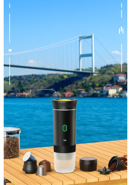 Taşınabilir Espresso Kahve Makinesi Şarjlı Kapsül ve Öğütülmüş Kahve ile uyumlu. fırsatları
