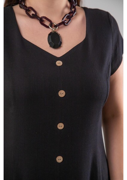 Kadın 111975 Büyük Beden Düğmeli Yırtmaçlı Elbise Siyah modelleri