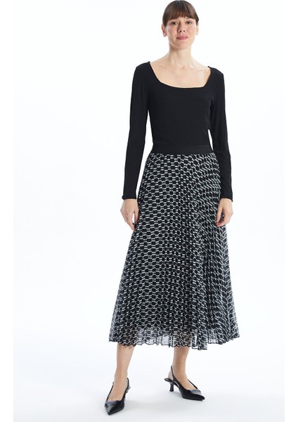 Yeni Sezon Beli Lastikli Desenli Kadın Etek