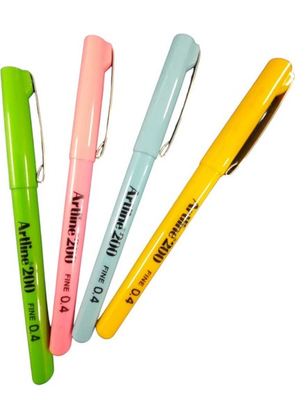 200N Fine Keçe Uçlu Kalem 0,4 ( Sarı, A. Mavi, Pembe, F.yeşili ) 4 Lü Set