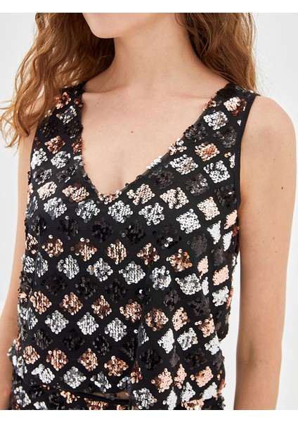 Yeni Sezon V Yaka Pul Işlemeli Kadın Crop Bluz modelleri