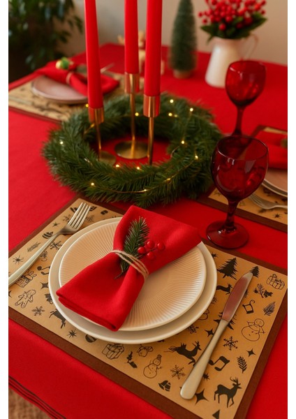 40 Adet Rustik Noel Temalı Yılbaşı Sofrası Için Kraft Servis Altlığı – Siyah Desenli (Fırında Kullanılmaz)