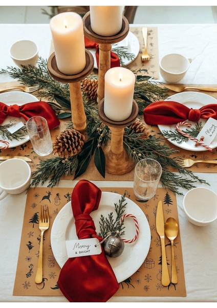 40 Adet Rustik Noel Temalı Yılbaşı Sofrası Için Kraft Servis Altlığı – Siyah Desenli (Fırında Kullanılmaz) fiyatları