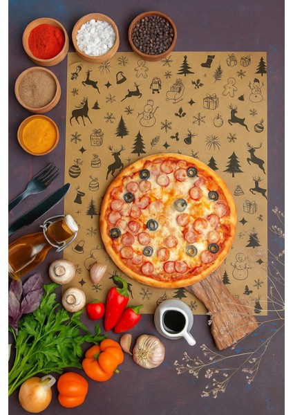 40 Adet Rustik Noel Temalı Yılbaşı Sofrası Için Kraft Servis Altlığı – Siyah Desenli (Fırında Kullanılmaz) indirimleri