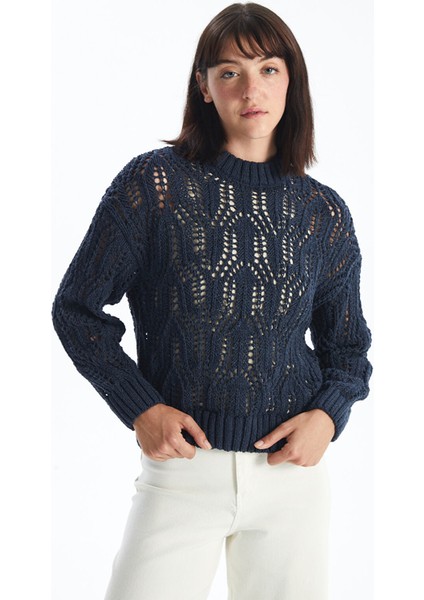 Yeni Sezon Dik Yaka Ajurlu Kadın Triko Kazak