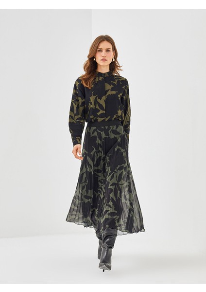 Yeni Sezon Beli Lastikli Desenli Pileli Kadın Etek