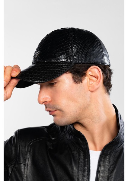 Erkek Hakiki Deri Siyah Şapka 524 Yln Sapka SK20-21 Sıyah Yılan fiyatları