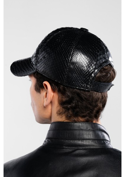 Erkek Hakiki Deri Siyah Şapka 524 Yln Sapka SK20-21 Sıyah Yılan modelleri