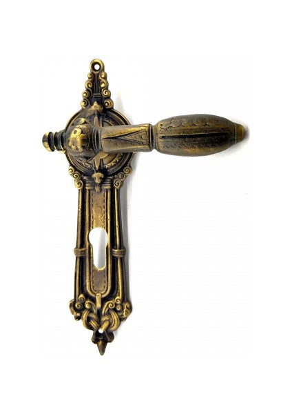 Antika Tarz Dekoratif Pirinç Şato Model Banyo, Wc Kapı Kolu - 262X83 Mm, Antik