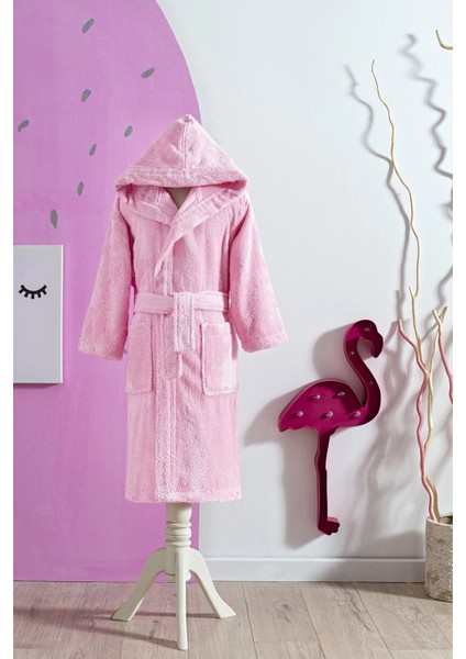 Ashley Pembe Kapüşonlu Bambu Kız Çocuk Bornozu