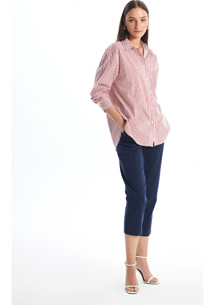 Yeni Sezon Çizgili Oversize Poplin Kadın Gömlek fiyatları