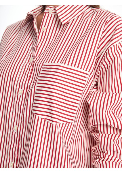 Yeni Sezon Çizgili Oversize Poplin Kadın Gömlek modelleri