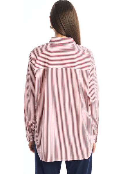 Yeni Sezon Çizgili Oversize Poplin Kadın Gömlek fırsatları