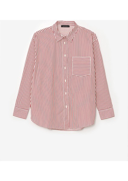 Yeni Sezon Çizgili Oversize Poplin Kadın Gömlek indirimleri