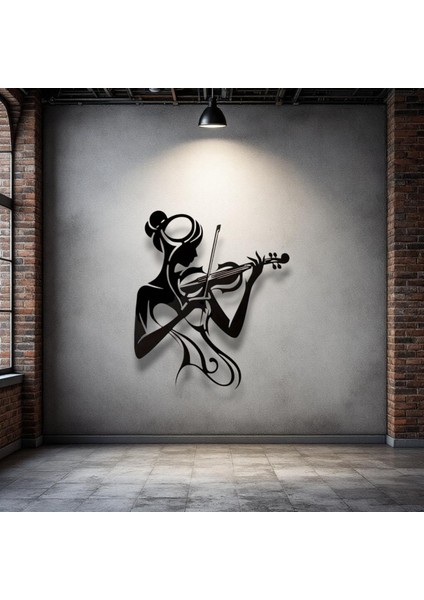 Keman Çalan Kadın Metal Duvar Dekoru – Sanatsal Minimalist Tasarım