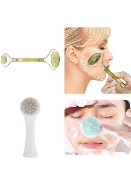 2li Set Çift Taraflı Cilt Temizleme Fırçası ve Yeşim Taşı Çift Taraflı Cilt Masaj Aleti modelleri