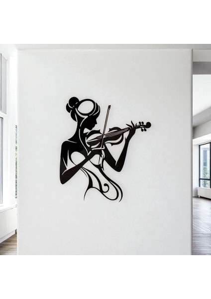 Keman Çalan Kadın Metal Duvar Dekoru – Sanatsal Minimalist Tasarım indirimleri
