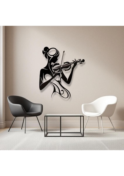 Keman Çalan Kadın Metal Duvar Dekoru – Sanatsal Minimalist Tasarım