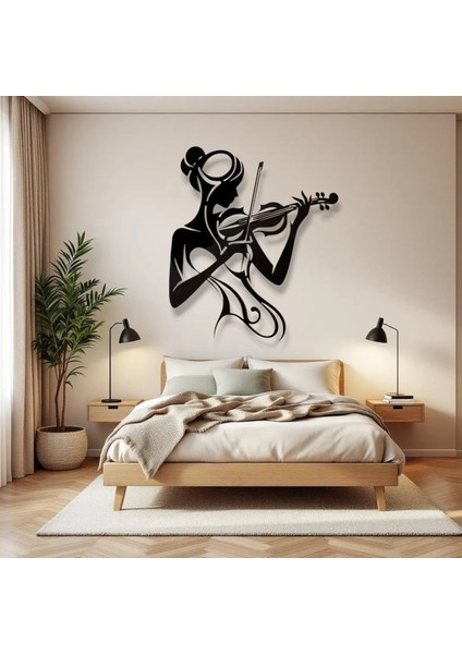 Keman Çalan Kadın Metal Duvar Dekoru – Sanatsal Minimalist Tasarım