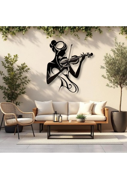 Keman Çalan Kadın Metal Duvar Dekoru – Sanatsal Minimalist Tasarım