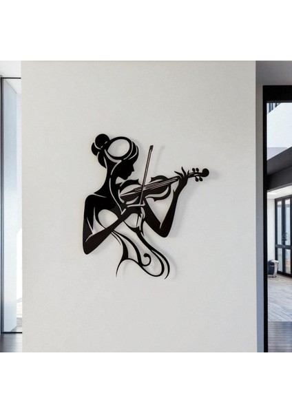 Keman Çalan Kadın Metal Duvar Dekoru – Sanatsal Minimalist Tasarım