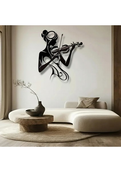 Keman Çalan Kadın Metal Duvar Dekoru – Sanatsal Minimalist Tasarım