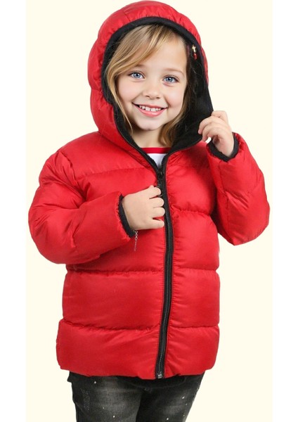 Kız Çocuk Polarlı Kürklü Kapüşonlu Su Geçirmez Rüzgara Dayanıklı Şişme Kışlık Mont Kaban