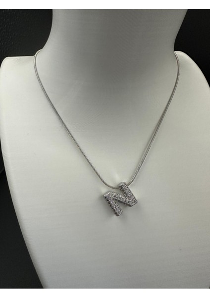 Gümüş Renk Taşlı N Harfi Kolye fiyatları