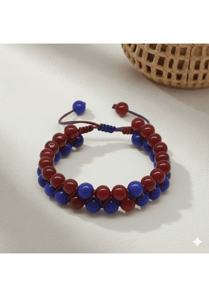 Çift Sıra Makrome Örgülü Küre Kesim Bordo Mavi Jade Doğaltaş Erkek Taraftar Bileklik modelleri