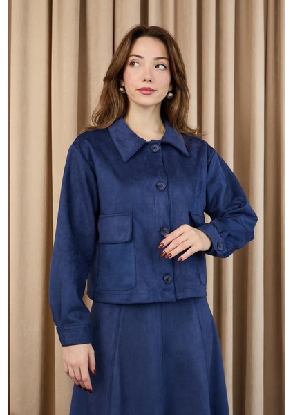 Kadın Cep Detaylı Scuba Süet Ceket Takım 14397