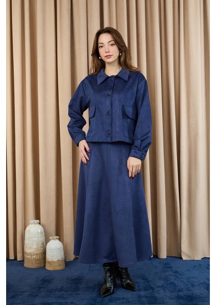 Kadın Cep Detaylı Scuba Süet Ceket Takım 14397 modelleri